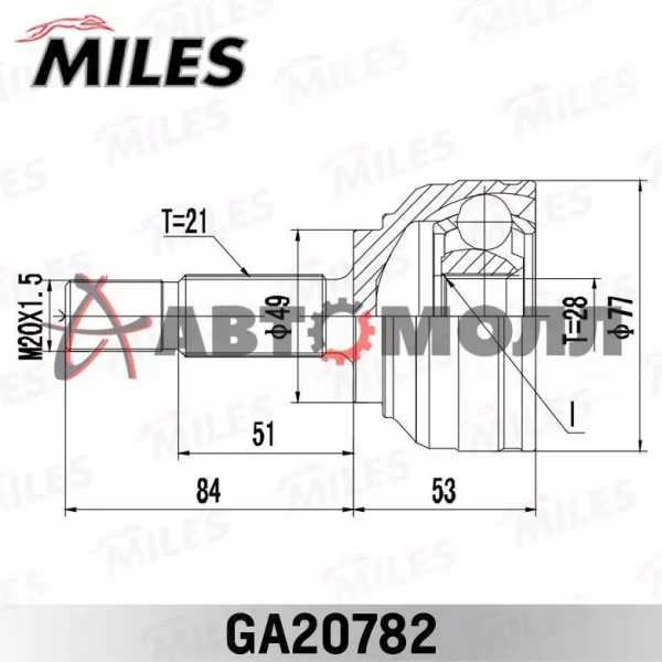 Шрус наружный Miles GA20782 LOGAN (LS_) / SANDERO / STEPWAY (BS_) 2004- (ASVA RNLOGR)